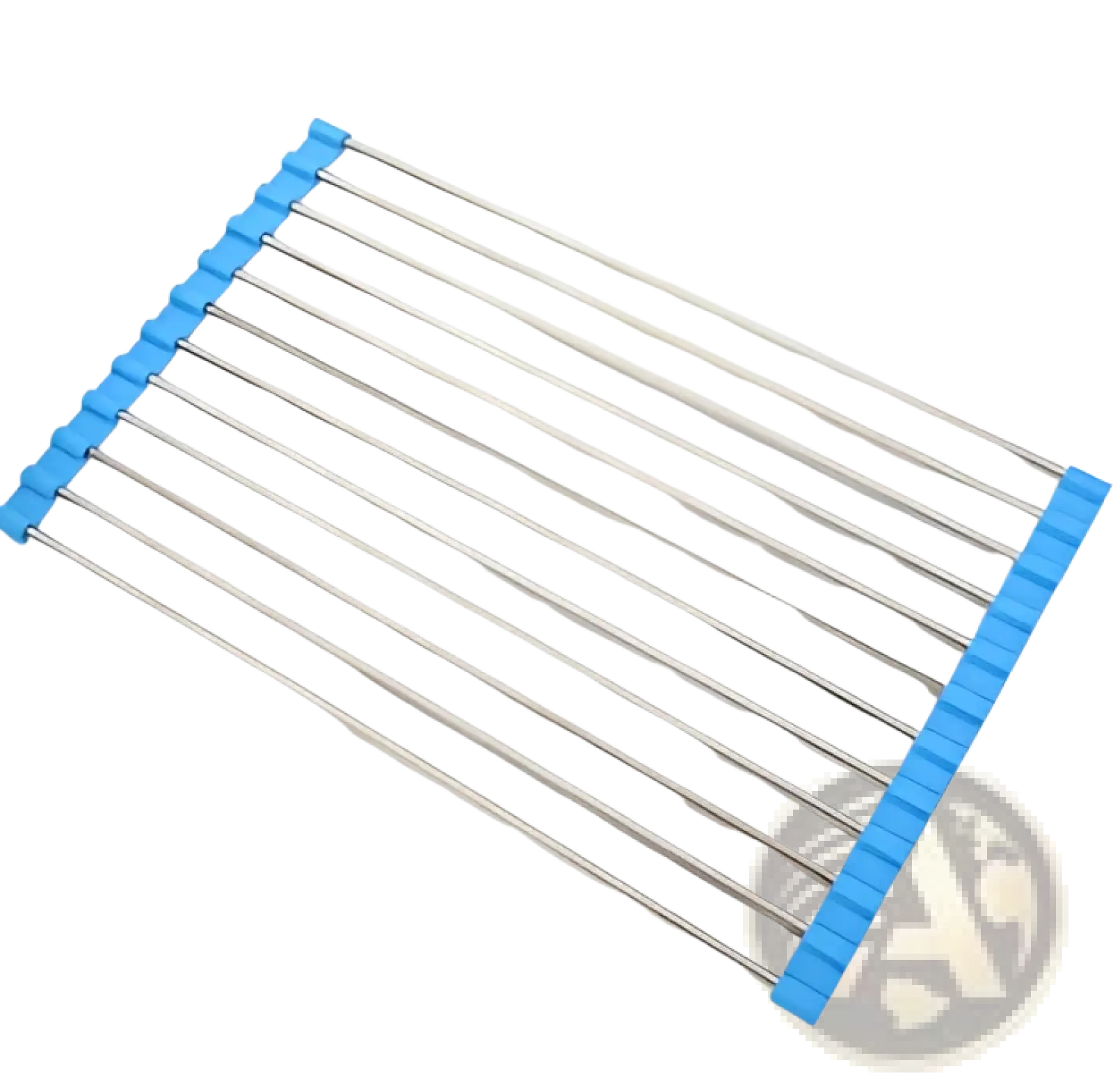 Blue plastic-coated stainless steel folding sink drain rack drying mat for dish drying and organization