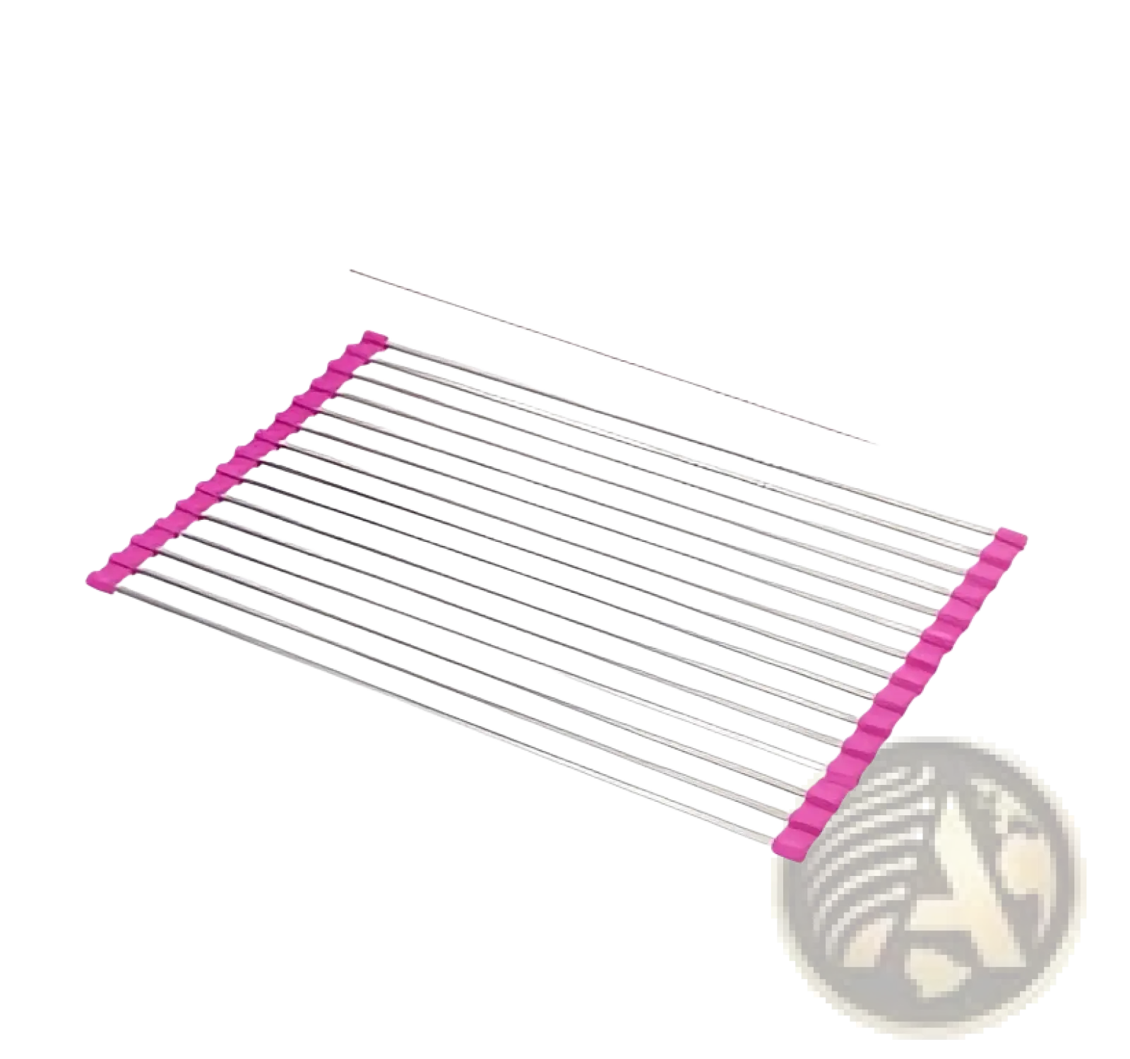 Stainless steel folding sink drain rack drying mat with pink accents featuring a sleek modern dish drying design