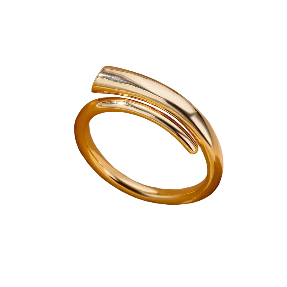 Gold color stainless steel rings for women featuring open-ended interlocking curved bands in a vintage wedding design