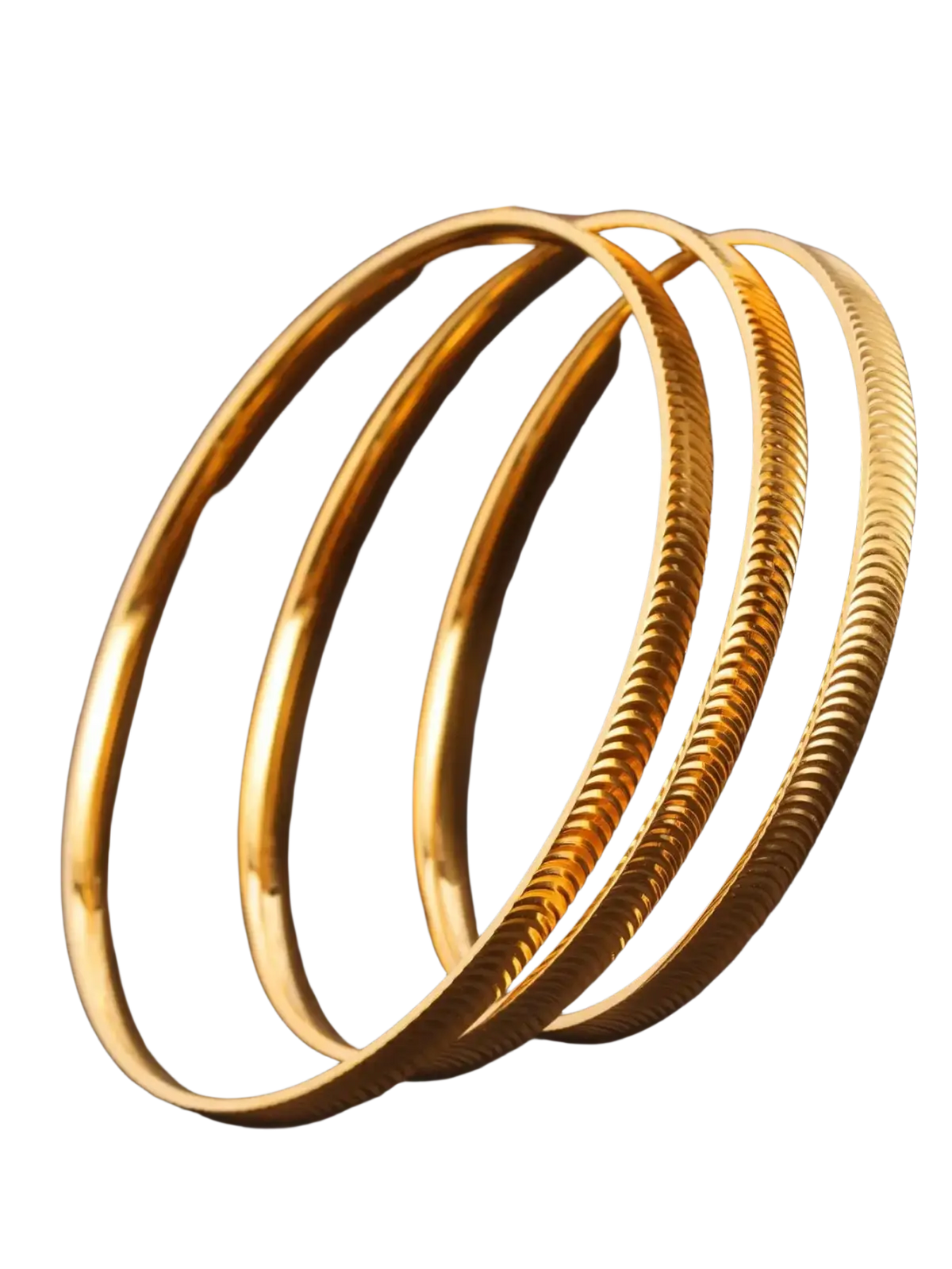 Set of four gold-toned stainless steel bangles with a textured ribbed design for elegant wristwear