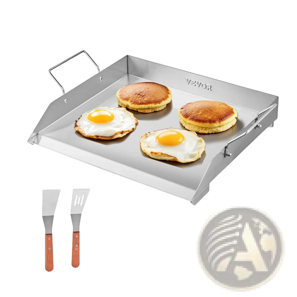 Stainless steel griddle 18x16 inch with two side handles and yevor engraving cooking pancakes and eggs