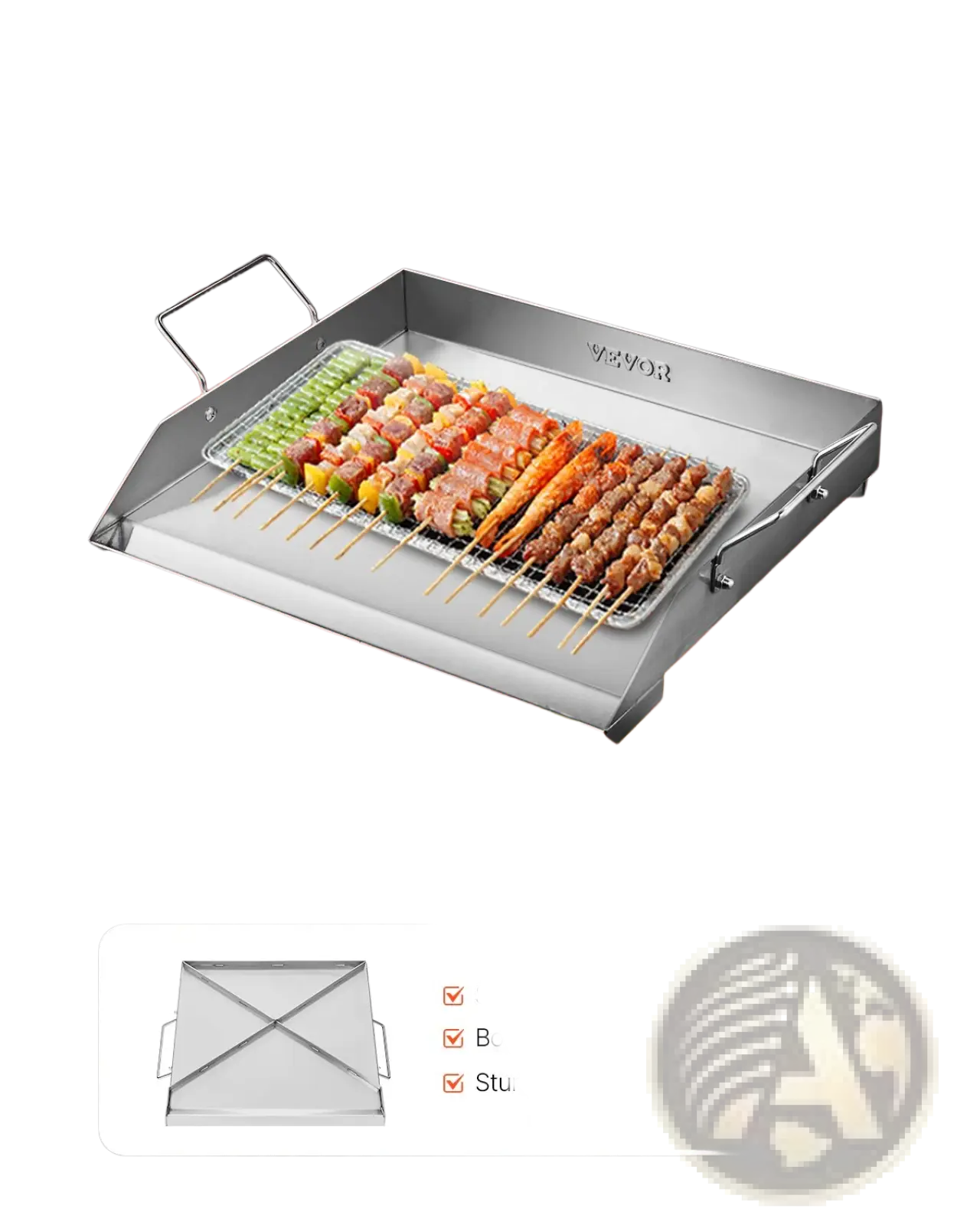 Stainless steel griddle 18x16 in with built-in wire rack metallic finish and sturdy handles for universal bbq grilling