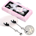 Stainless steel heart coffee spoon gift set with silver spoons in pink floral box tied with white ribbon