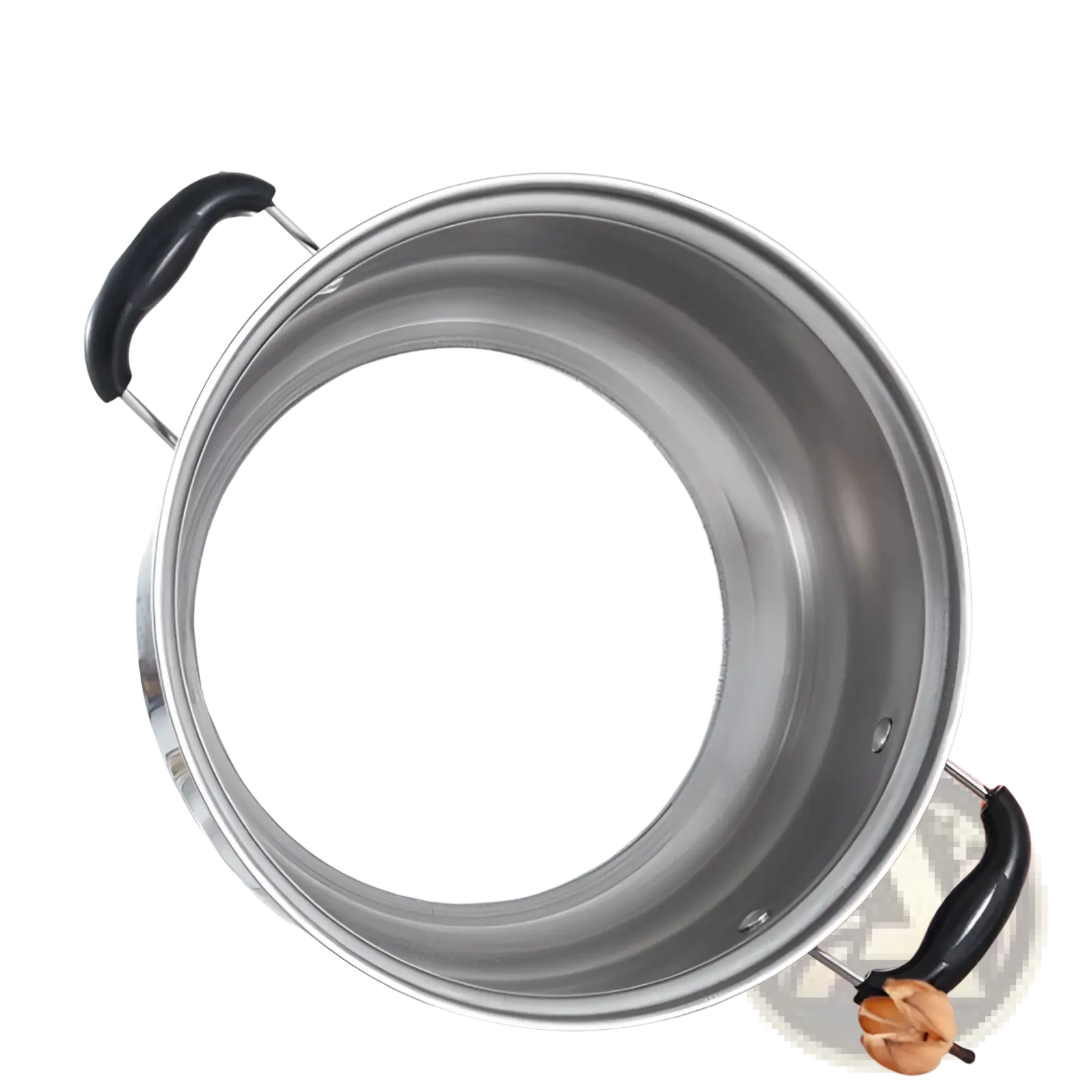Stainless steel induction cookware set 5 pieces featuring a stainless steel pot with black handles and matching lid
