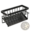 Black metal wire shower caddy with double-tiered design and water-resistant finish for stainless steel kitchen sink caddy sponge holder
