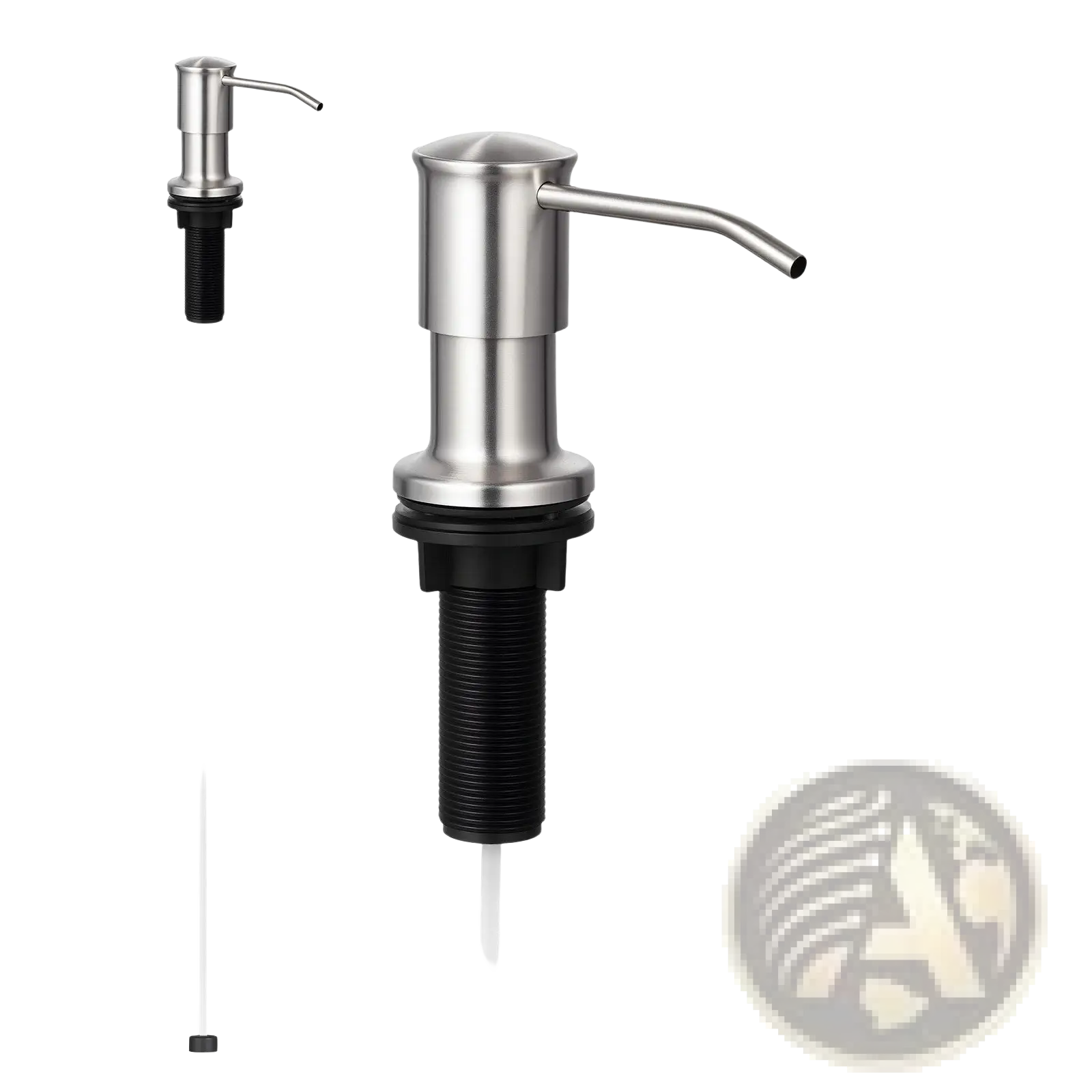 Stainless steel kitchen sink soap dispenser pump with sleek modern design and black threaded base