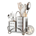 Stainless steel kitchen utensil holder organiser with two compartments for cutlery and larger tools in silver finish