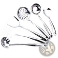 Stainless steel kitchen utensil set with sleek reflective surfaces and ergonomic handles for efficient cooking