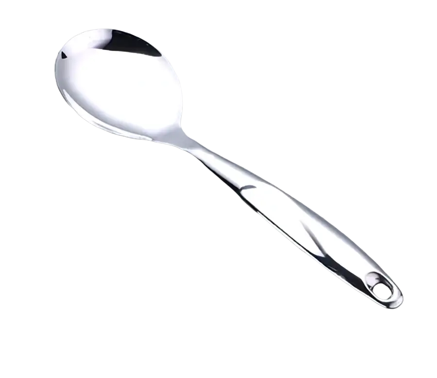 A sleek 30cm stainless steel rice spoon with polished reflective surface and ergonomic handle from kitchen utensil set