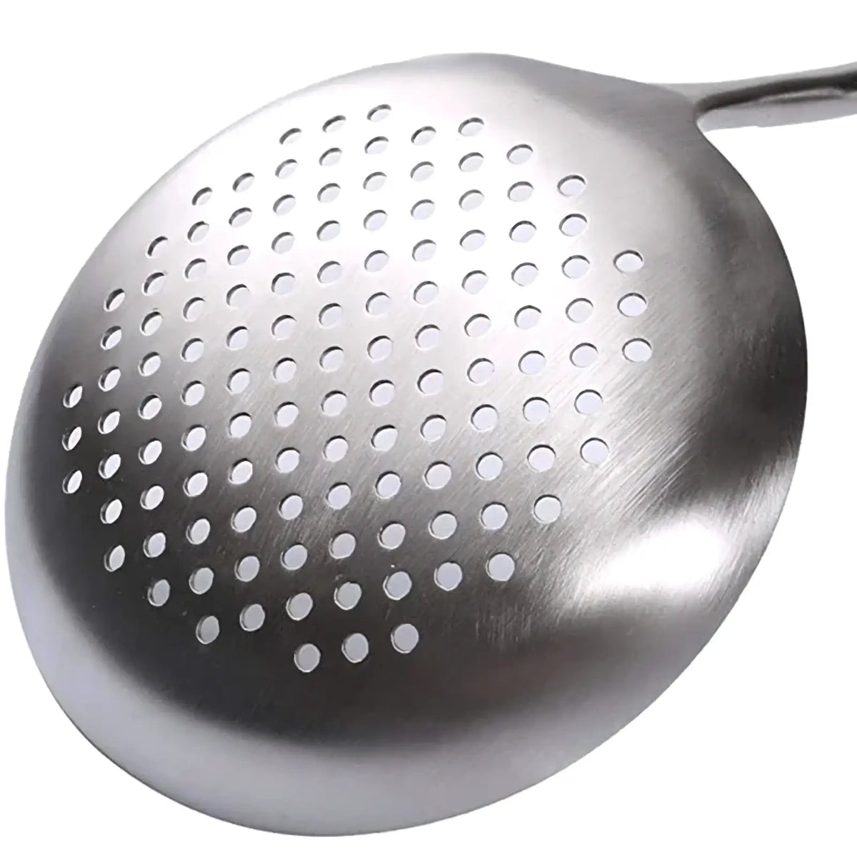Stainless steel slotted spoon with brushed finish and circular holes from stainless steel kitchen utensils set