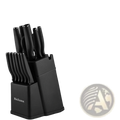 Black biezunn stainless steel 15 piece chef knife set with sleek modern handles and space-saving block design