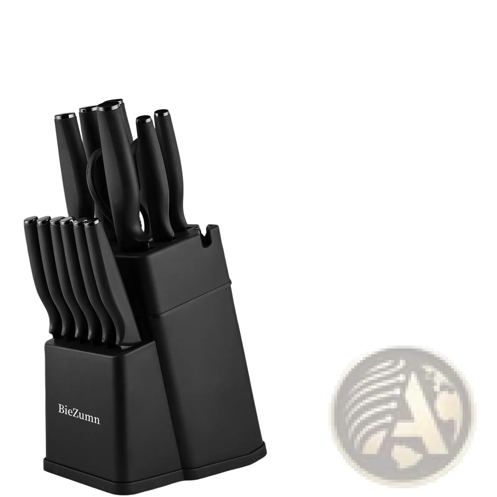 Black biezunn stainless steel 15 piece chef knife set with sleek modern handles and space-saving block design