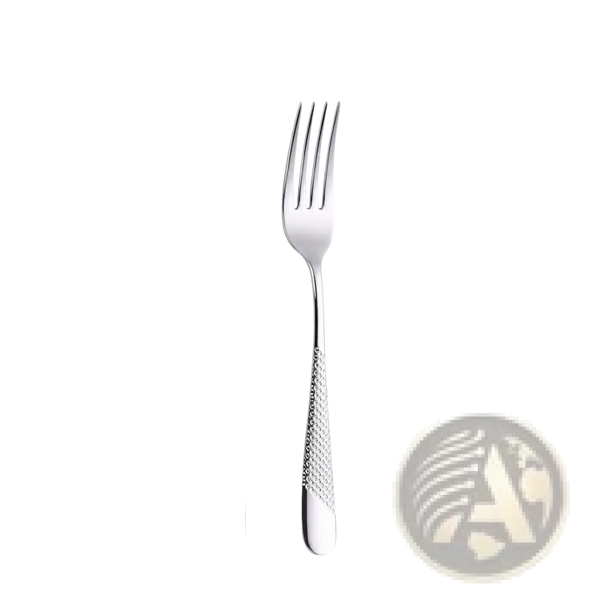 A sleek 20.5cm stainless steel luxury fork with textured grip and four tines from silver dinnerware set