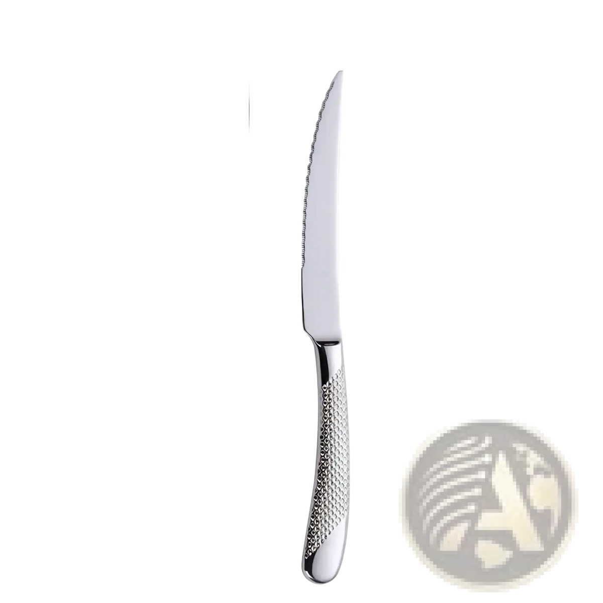 A sleek 23cm stainless steel serrated knife with textured grip handle from stainless steel luxury cutlery set silver dinnerware