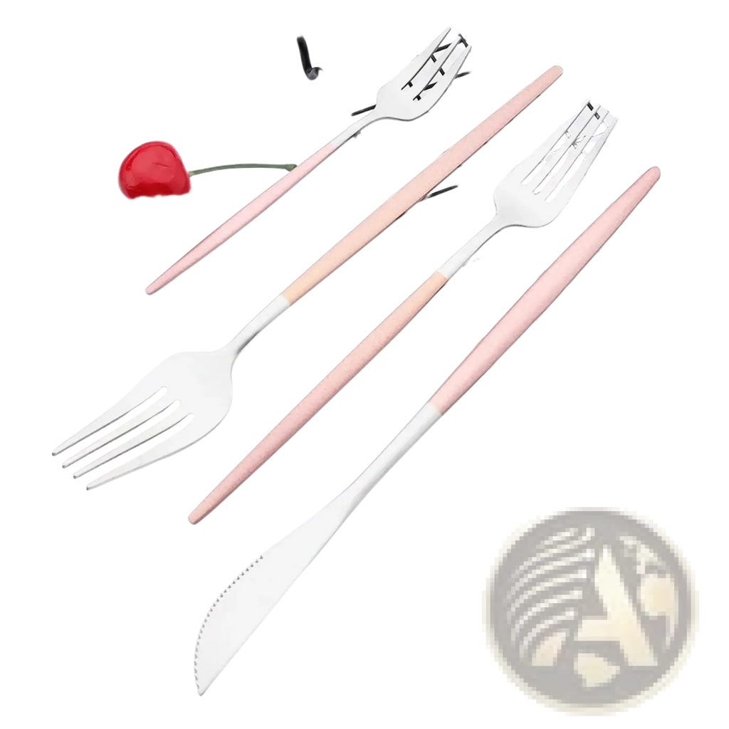 Set of four pastel pink and white two-tone stainless steel cutlery pieces from the stainless steel luxury pink cutlery set