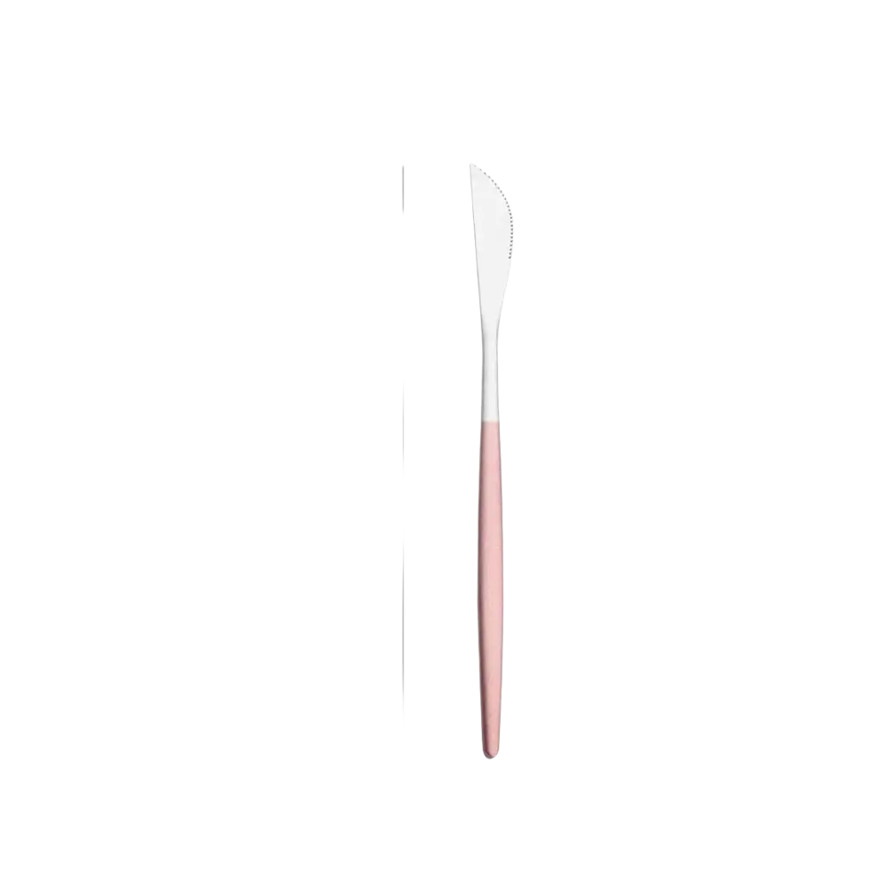A sleek pink-handled butter knife with a polished stainless steel blade from the Stainless Steel Luxury Pink Cutlery Set