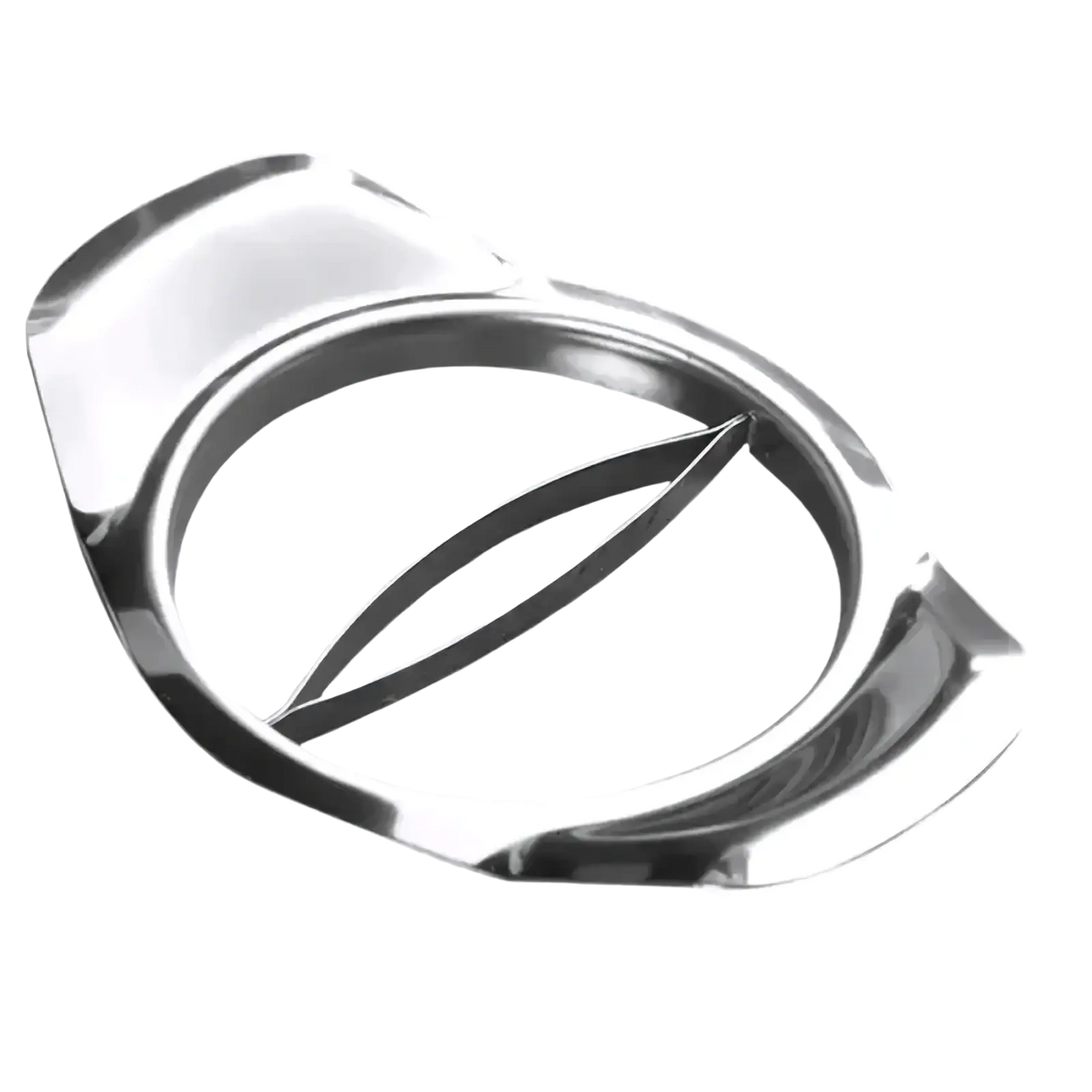 Stainless steel mango slicer and core remover with shiny finish and modern curved handle design