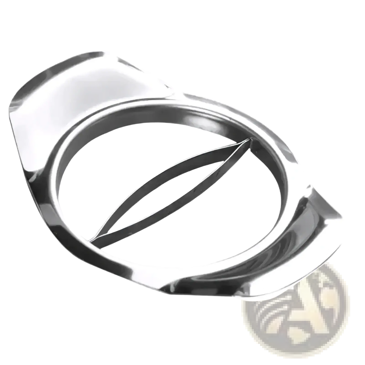 Stainless steel mango slicer and core remover with shiny finish and modern curved handle design