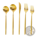Gold-colored stainless steel matte cutlery set with minimalist design featuring sleek and modern flatware