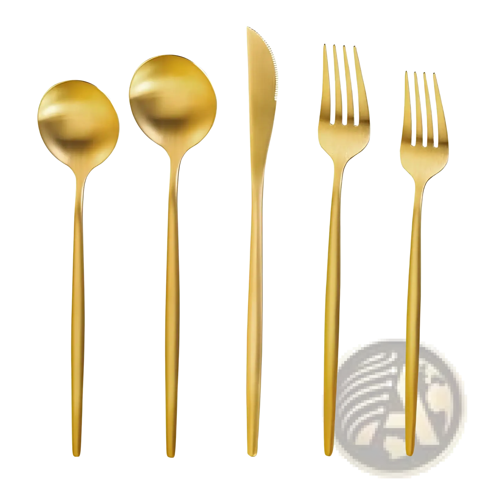 Gold-colored stainless steel matte cutlery set with minimalist design featuring sleek and modern flatware