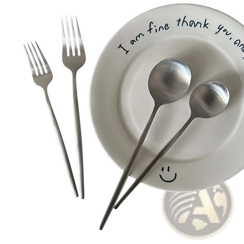 Set of minimalist stainless steel matte cutlery with sleek modern design for elegant dining and everyday use