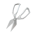 Silver-toned stainless steel multi-function kitchen scissors with sleek ergonomic design and reinforced handles