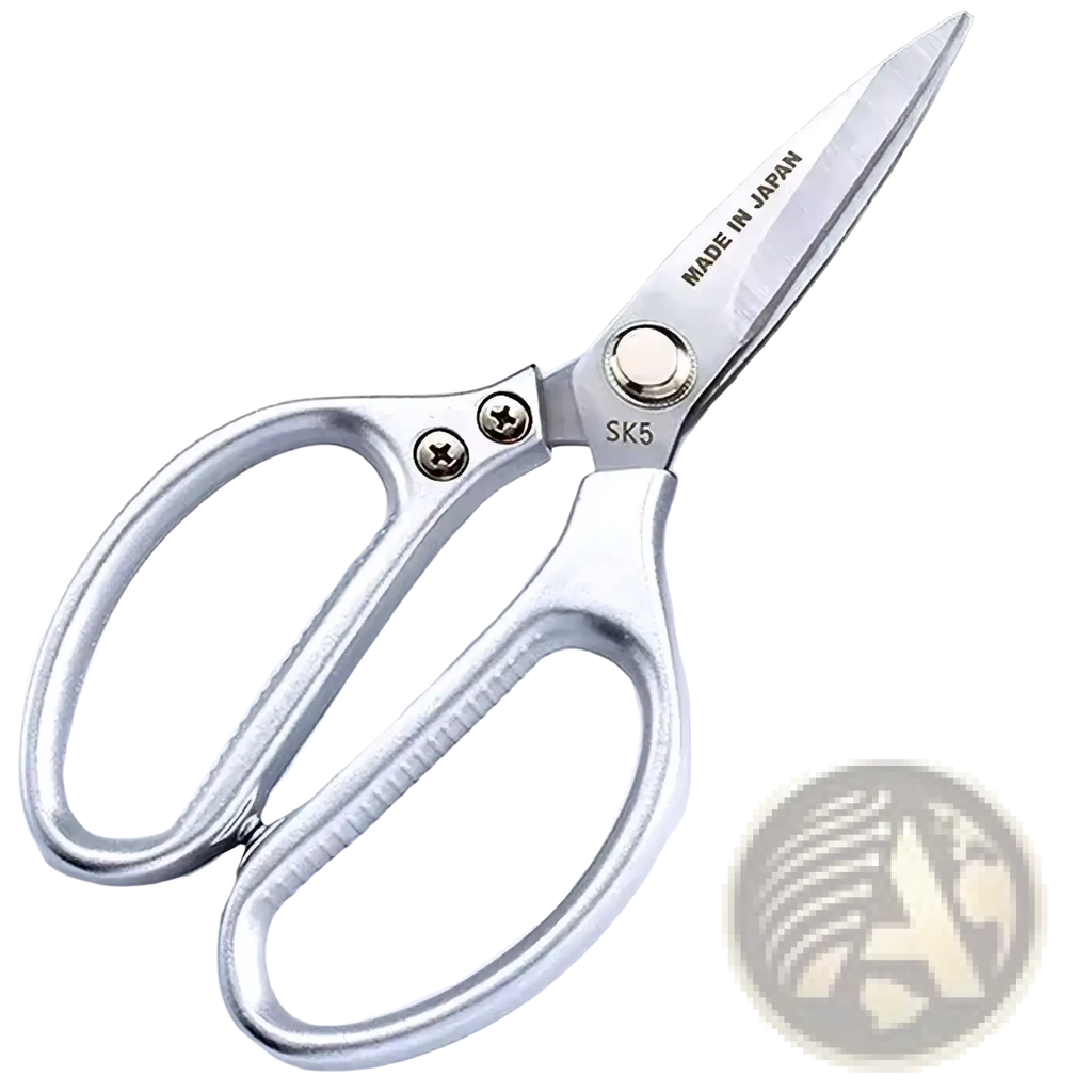 Silver stainless steel multi-function kitchen shears with sleek polished finish and ergonomic handles for efficient use