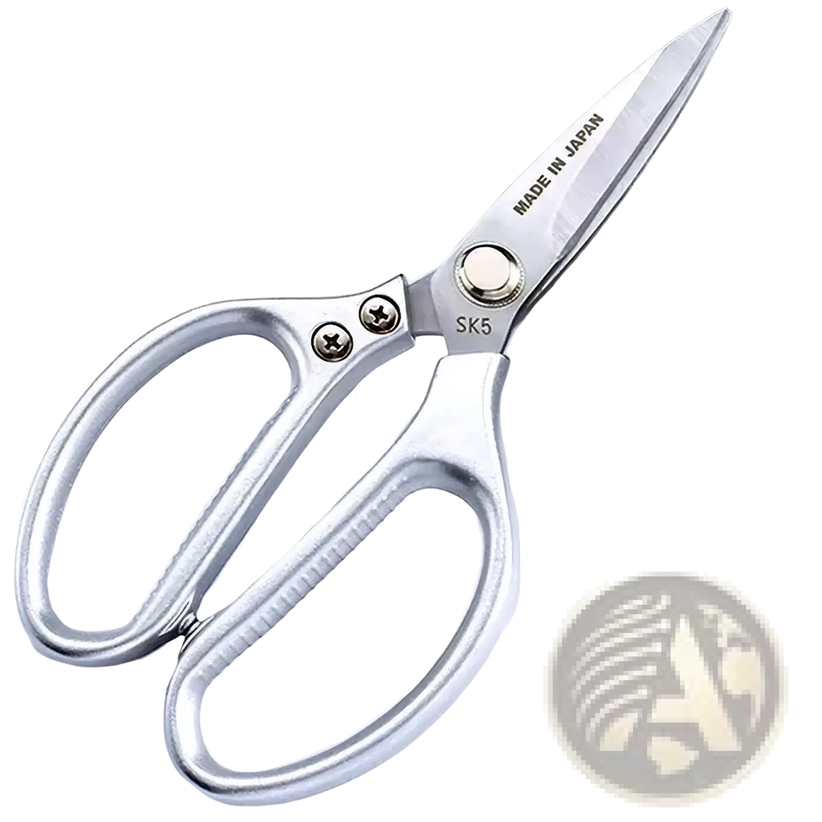 Silver stainless steel multi-function kitchen shears with sleek polished finish and ergonomic handles for efficient use