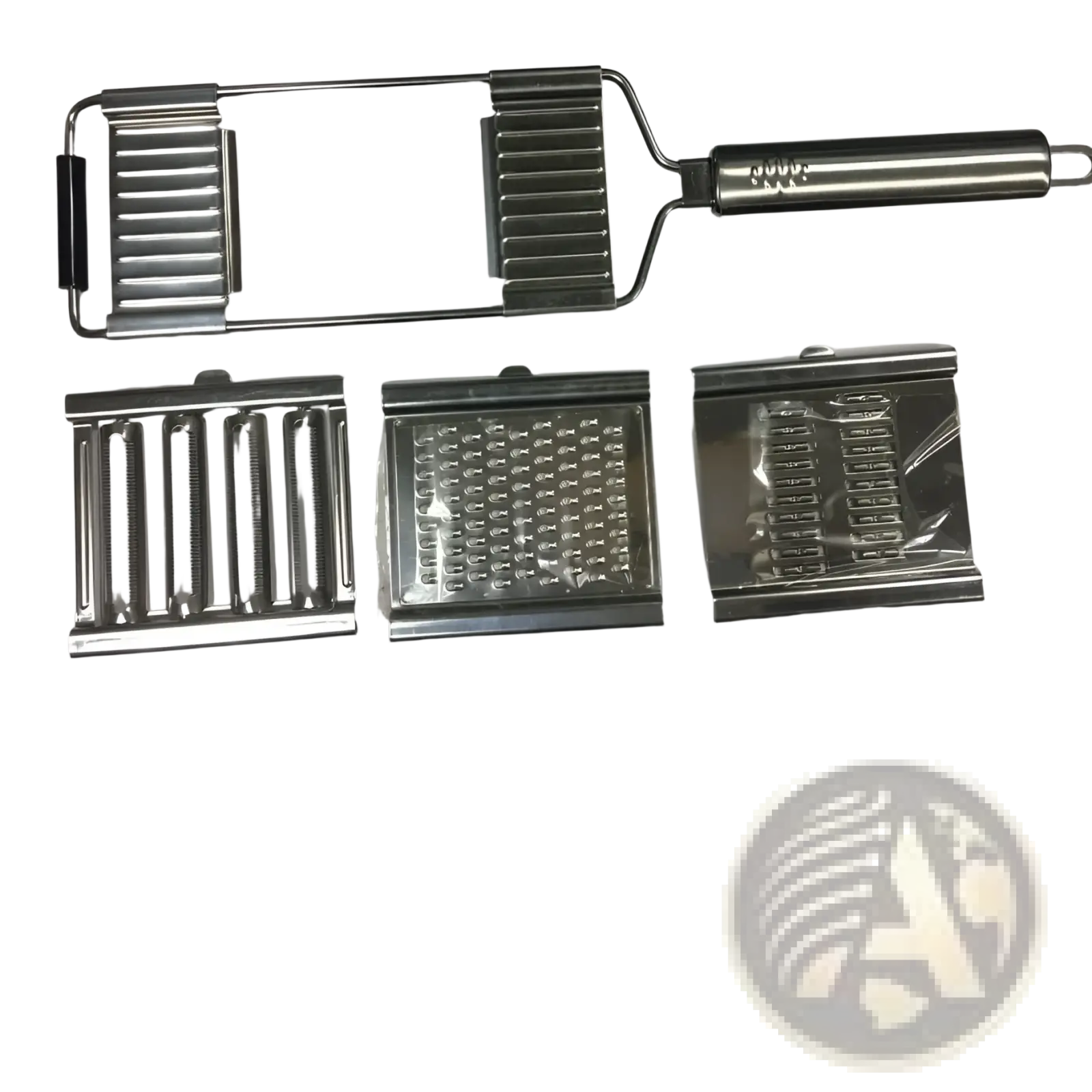 Stainless steel multi grater and slicer set with interchangeable blades for various vegetable cutting textures