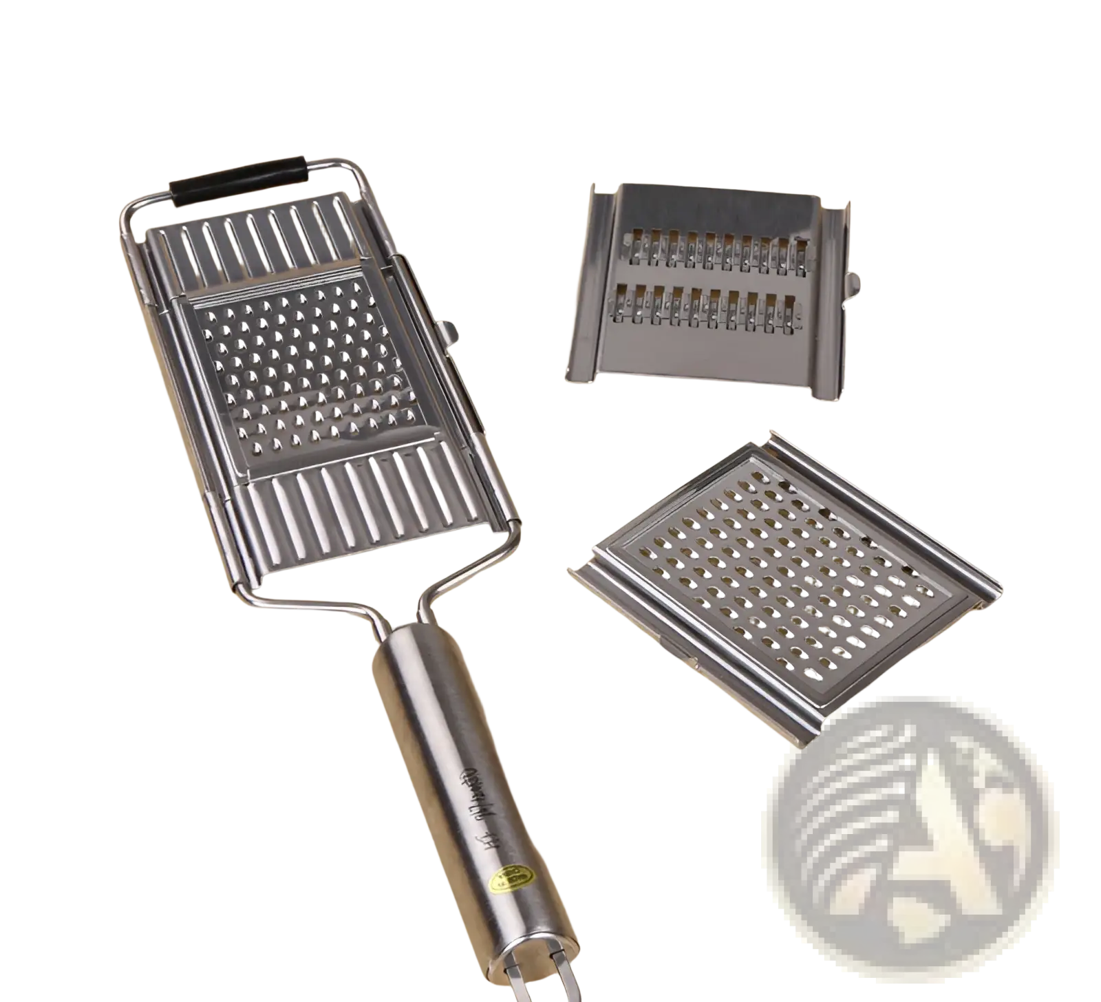 Stainless steel multi grater and slicer set with interchangeable attachments for versatile food preparation
