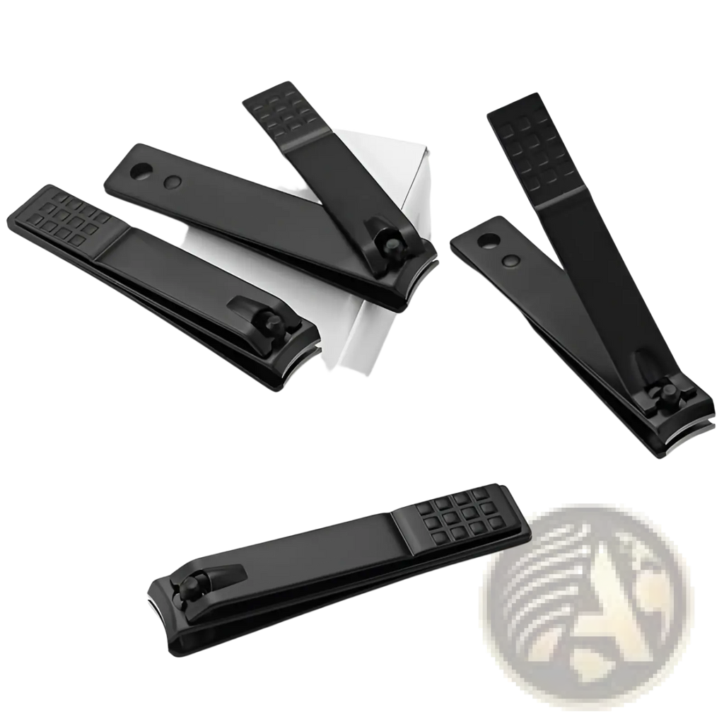 Black stainless steel nail clippers with textured grip for precise and comfortable trimming of nails