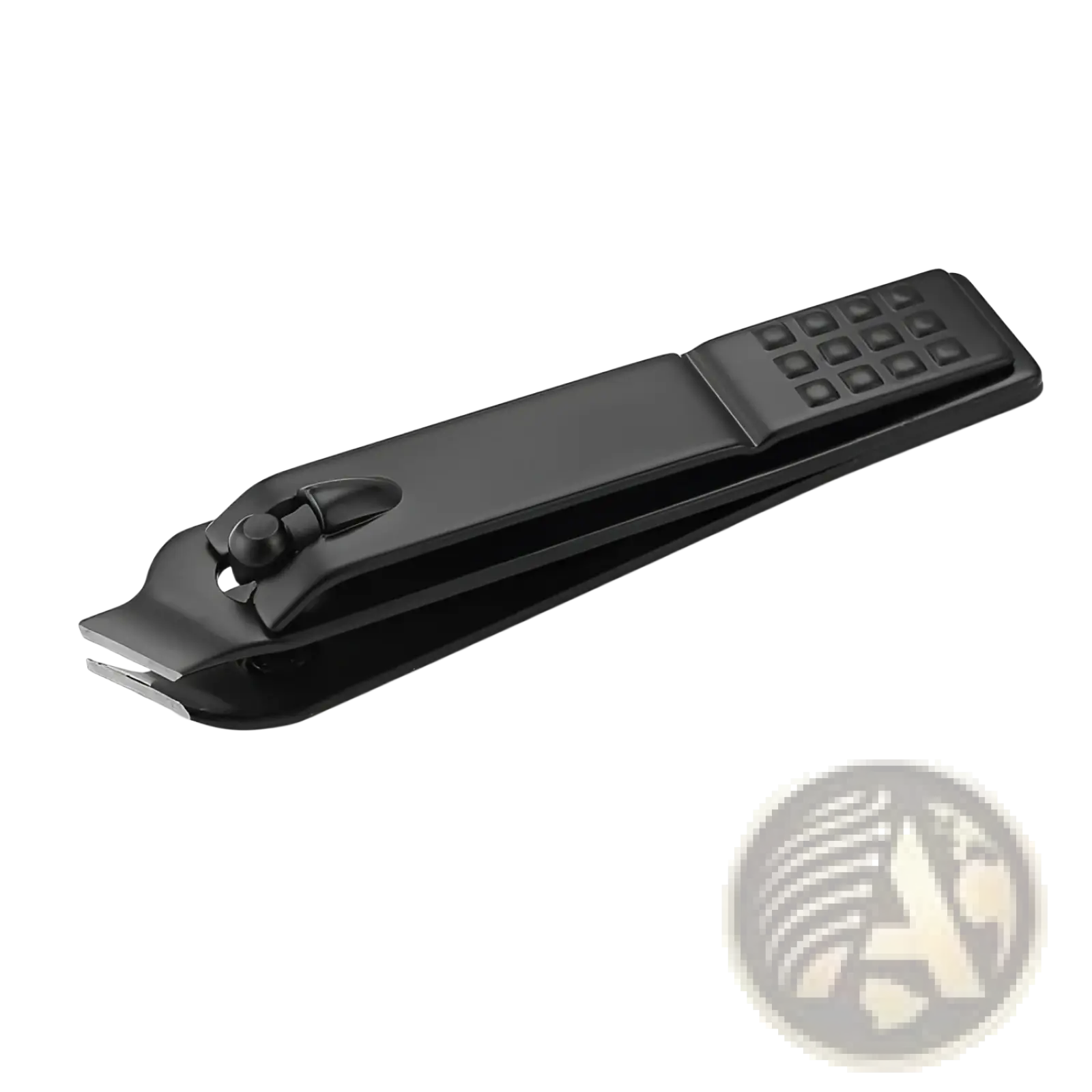 Black metal stainless steel nail clippers with textured grip on the handle for precise nail trimming