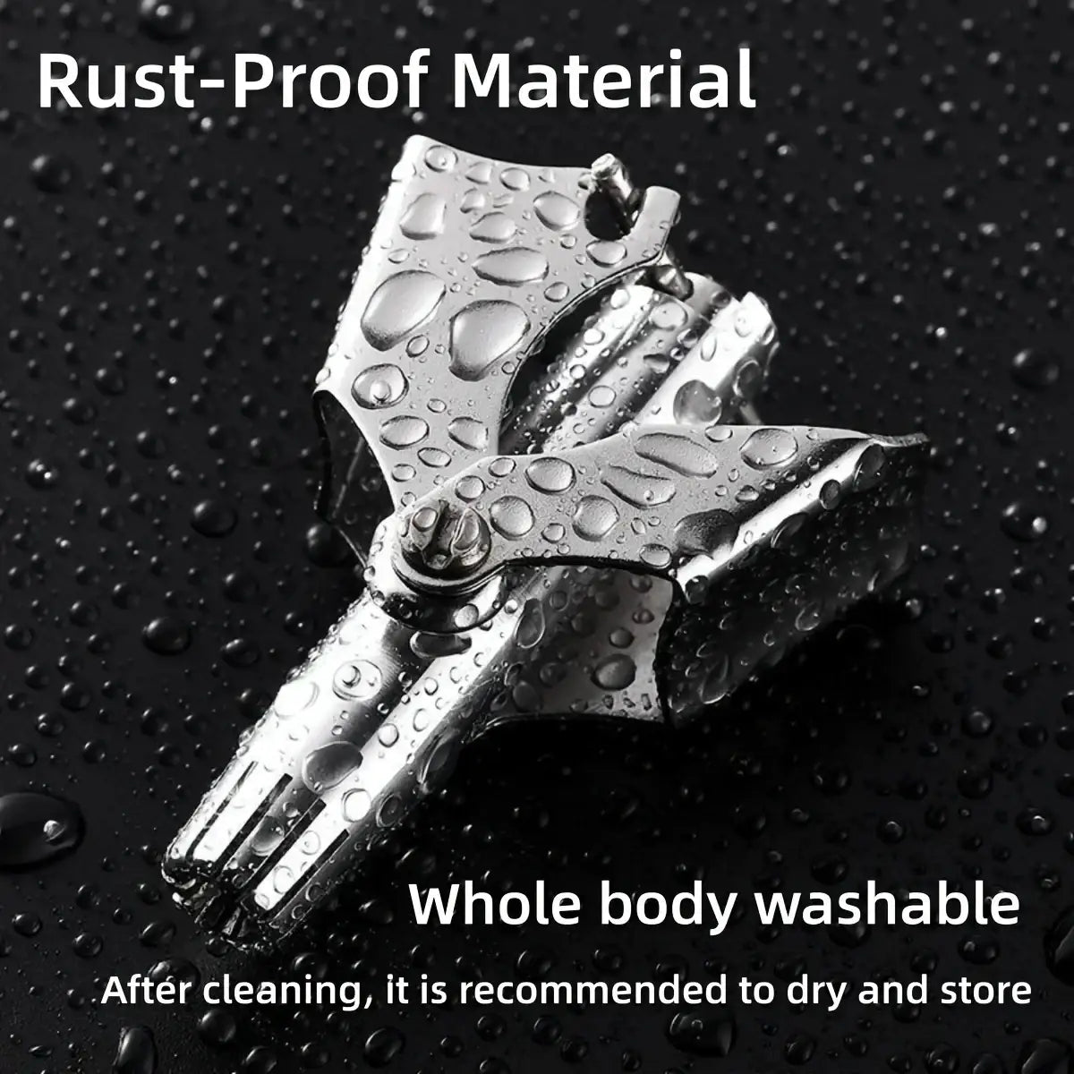 Stainless steel nose hair trimmer in shiny silver with ergonomic design and rust-proof waterproof material