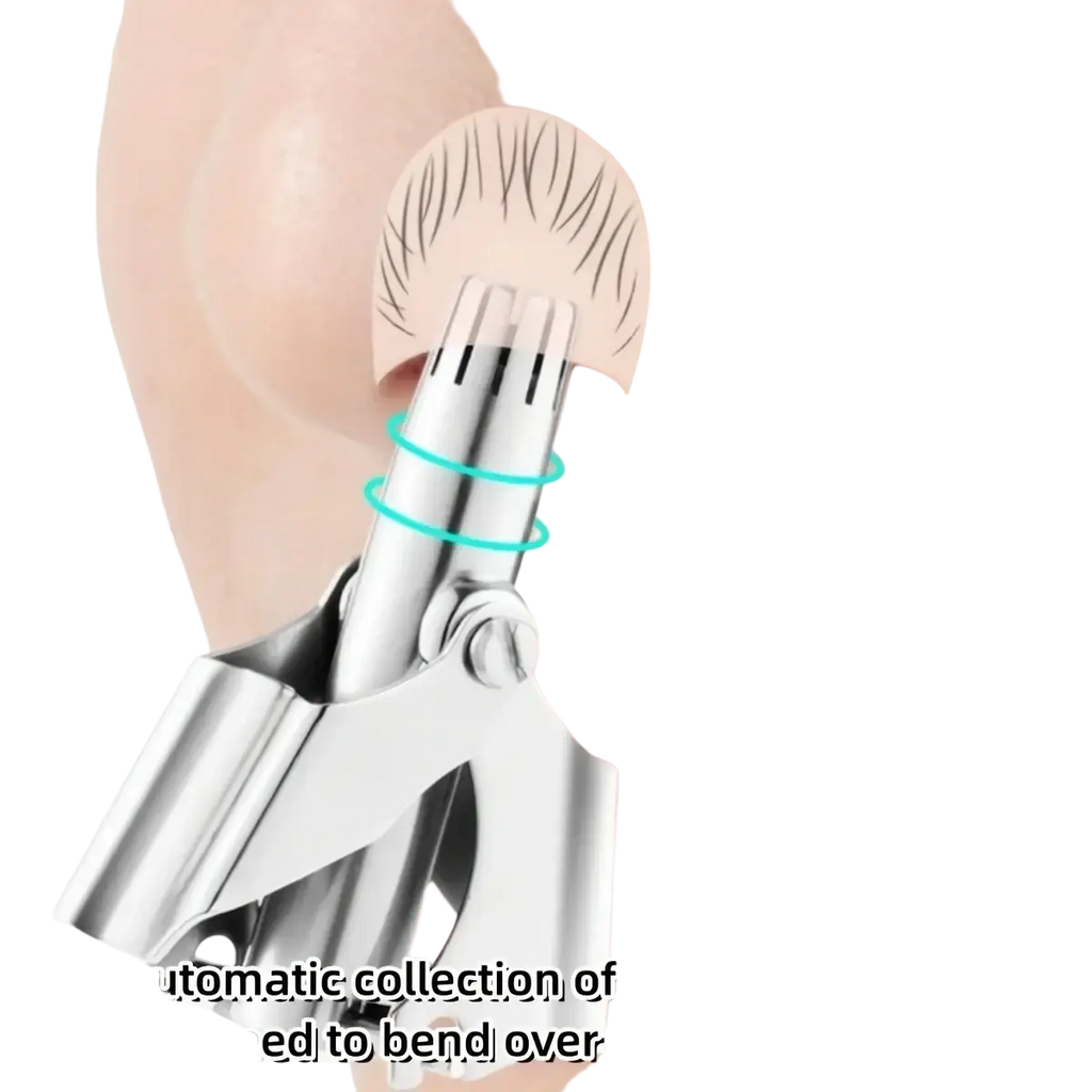 Silver stainless steel nose hair trimmer with clip-on design full-body waterproof and automatic hair collection mechanism