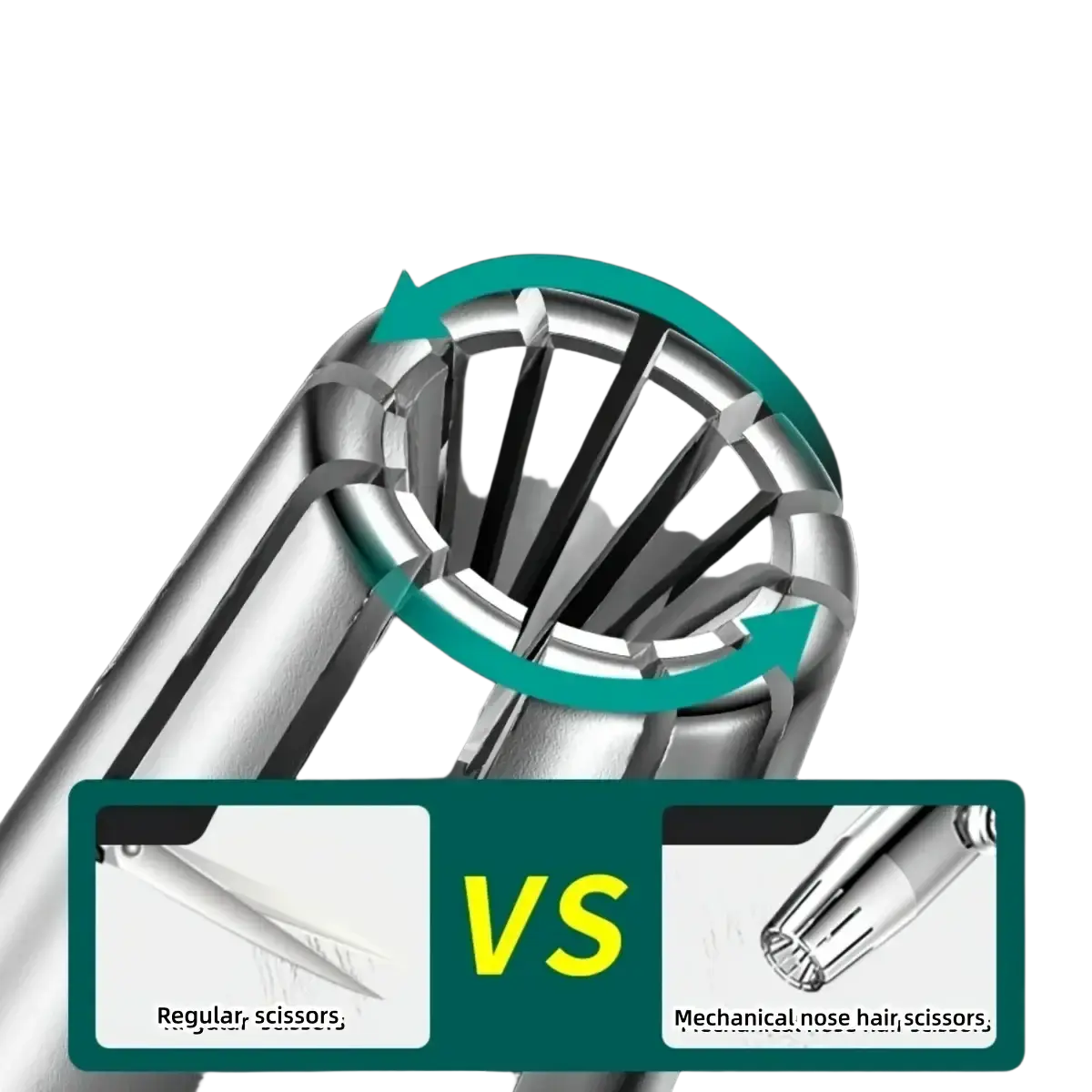 Silver stainless steel nose hair trimmer with 360-degree all-round pruning design and waterproof feature