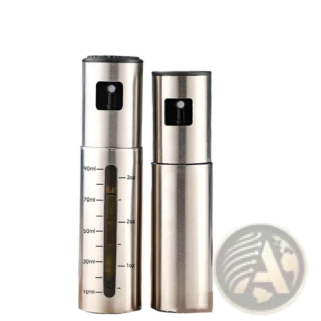 Stainless steel oil sprayer with black spray nozzle and measurement scale for precise fuel injection