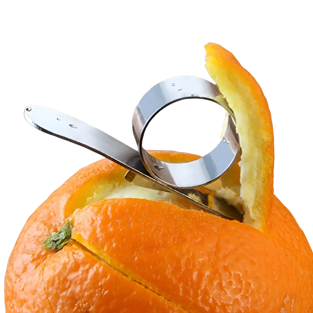 Stainless steel orange peeler ring citrus tool with shiny finish and sleek curved design for easy peeling