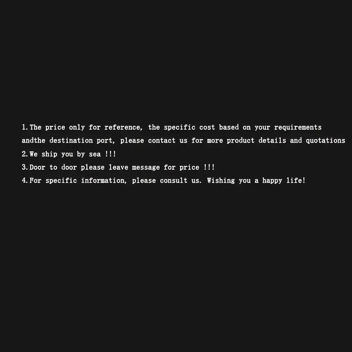 Black background with white text showing shipping and pricing details for stainless steel outdoor kitchen island and grill set