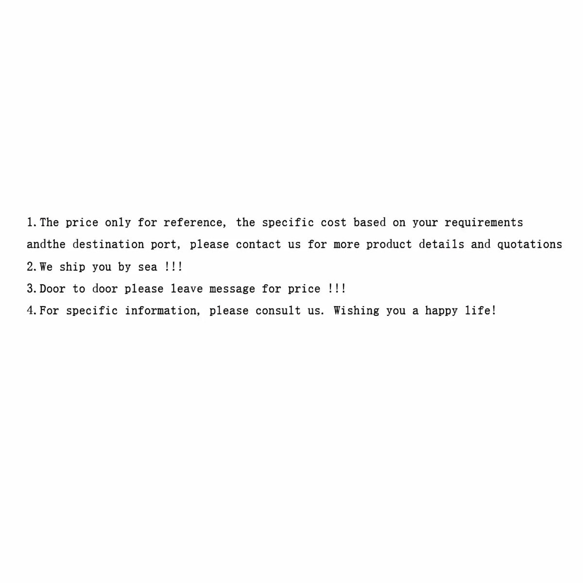 Shipping and pricing information for stainless steel outdoor kitchen island and grill set shown in black text on white background