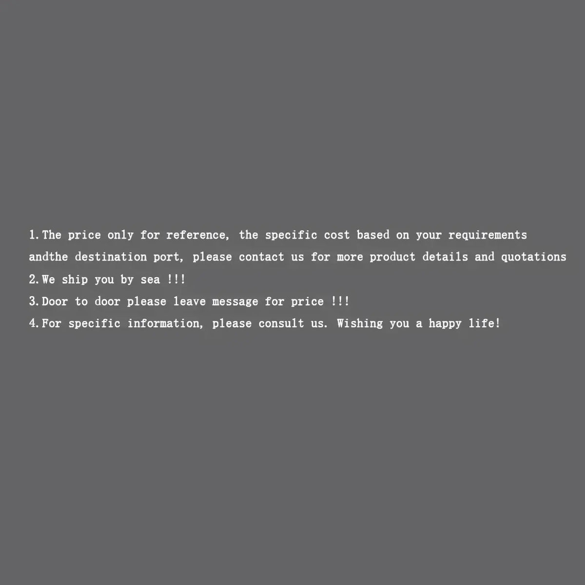 Gray background with white text showing shipping and pricing details for stainless steel outdoor kitchen island grill set
