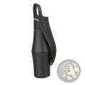 Black stainless steel pet water bottle with silicone bowl featuring insulated design and matching black handle