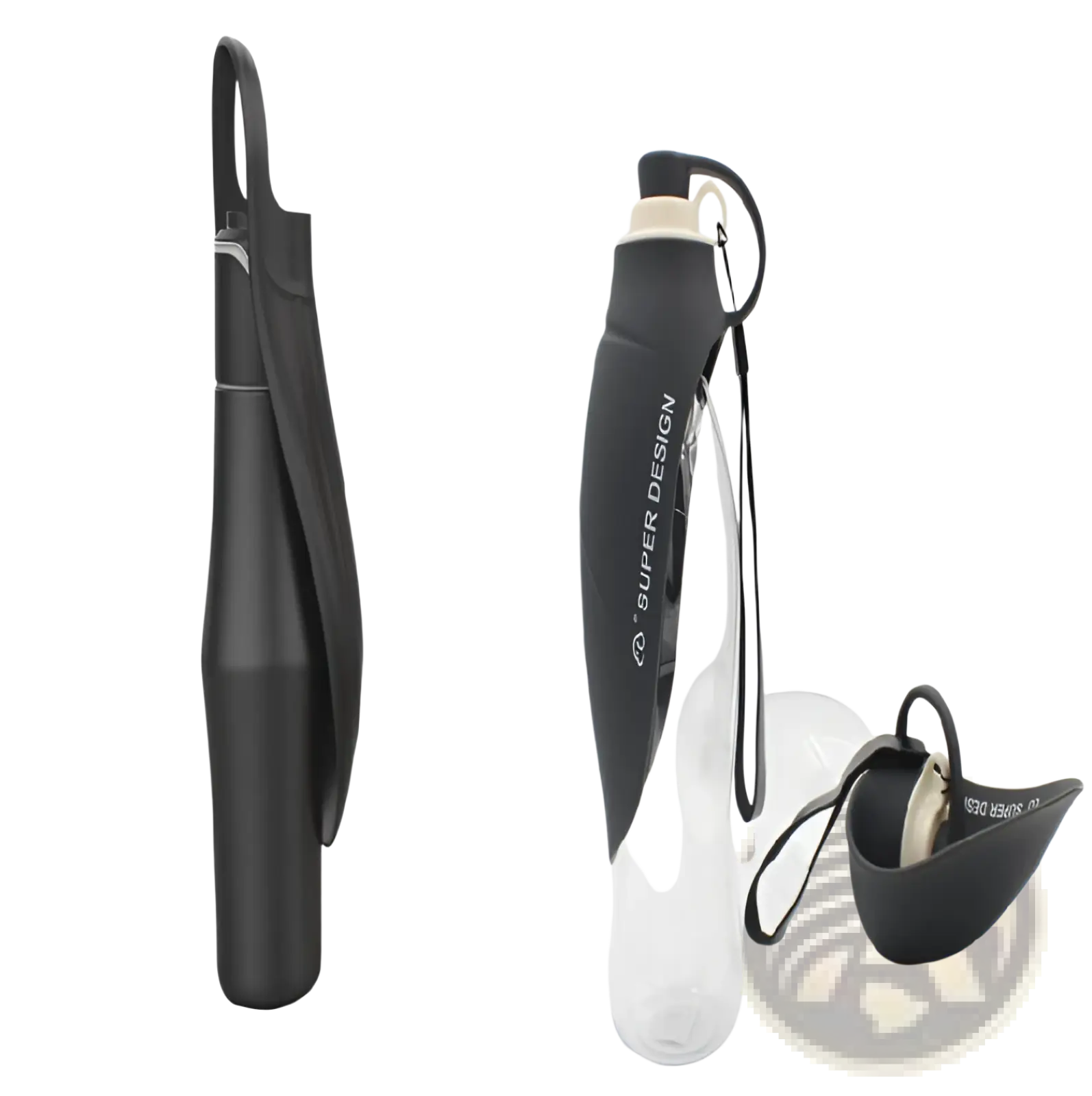 Black super design stainless steel pet water bottle with transparent body and black silicone lid handle and cap