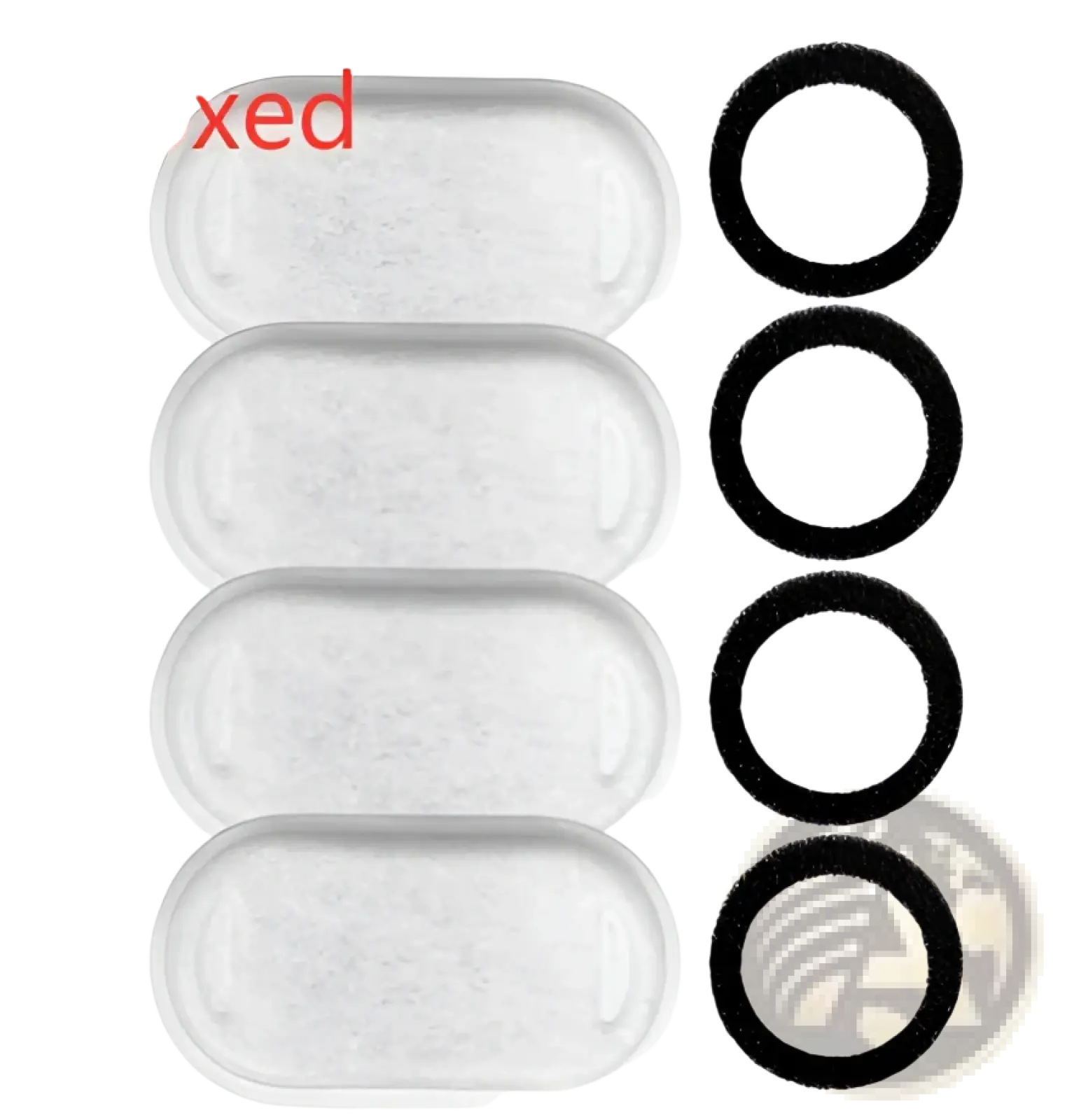 Clear plastic oval trays with black rubber rings for stainless steel pet water fountain with filter components
