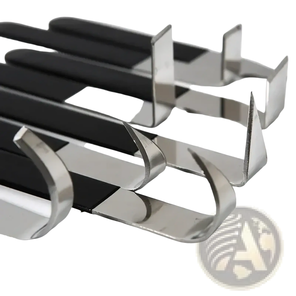 Silver metal magnetic knife holders with black rubberized grips for stainless steel pottery clay carving tools