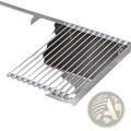 Stainless steel roll up dish drying rack for sink with white plastic end caps for durable kitchen use
