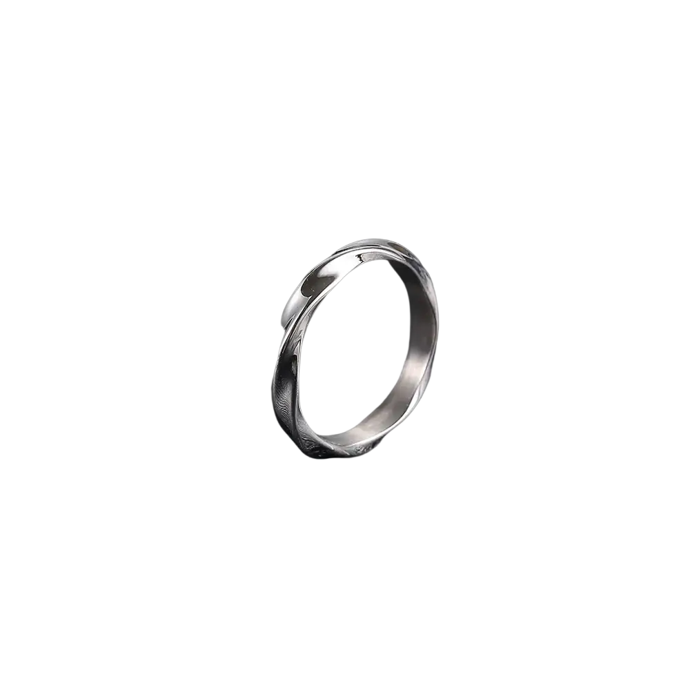 A sleek stainless steel rope twisted ring in silver stainless steel color with a textured band design
