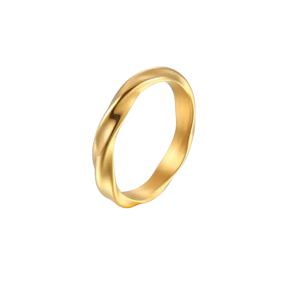 Gold-toned stainless steel rope twisted ring with a sleek twisted band design in stainless steel color