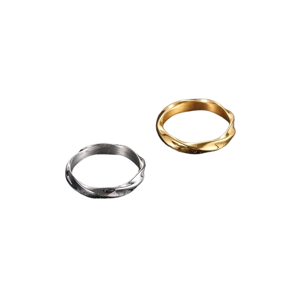 Two rope twisted stainless steel rings in silver and gold stainless steel color for stylish wear