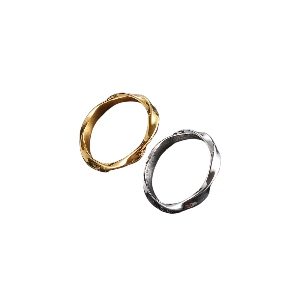 Two rope twisted stainless steel rings in gold and silver stainless steel color for stylish wear