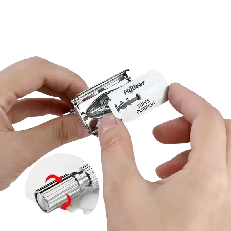 Silver figdear super platinum stainless steel safety razor with textured grip and replaceable blade for men